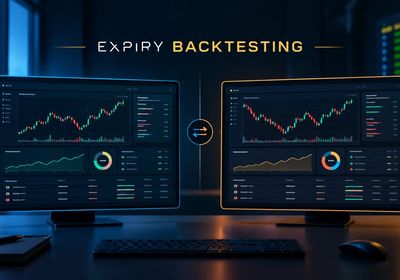 AlgoTest vs Quantiply expiry-day backtesting dashboards compared side by side, showing NIFTY candlestick charts and equity curves