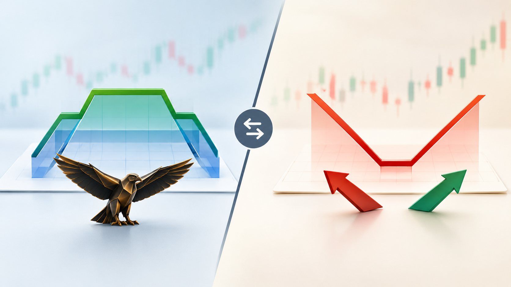 Split payoff diagram comparing an iron condor's capped profit zone on the left with a naked short strangle's open-ended loss tails on the right, over NIFTY candlestick charts