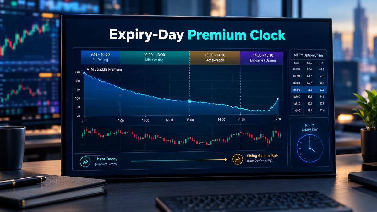 NIFTY options chain dashboard showing live premium, strike and implied volatility columns on a trading desk monitor