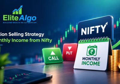 NIFTY option selling strategy for monthly income — candlestick chart with call and put markers beside a monthly income calendar