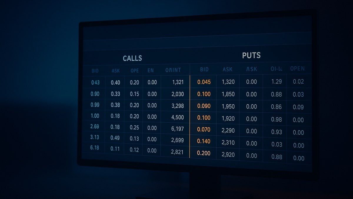 Night trading desk screen showing a NIFTY option chain with calls, puts, strikes and open interest columns used to pick a strike