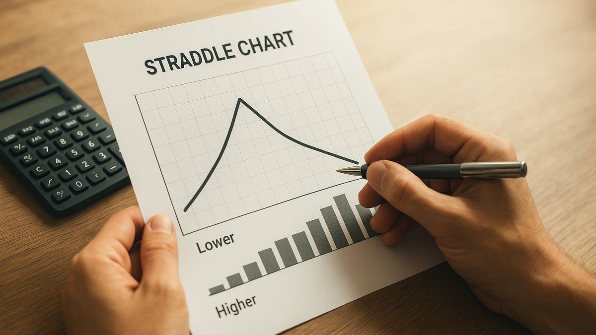Options trader studying the ATM straddle premium chart on a multi-monitor desk during NIFTY expiry